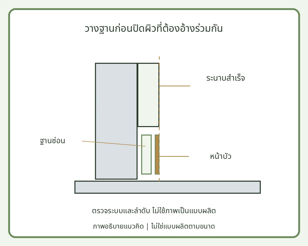 หน้าตัดแนวคิดบัวฝังเรียบ แยกฐานซ่อน หน้าบัวและเส้นระนาบผนังสำเร็จ